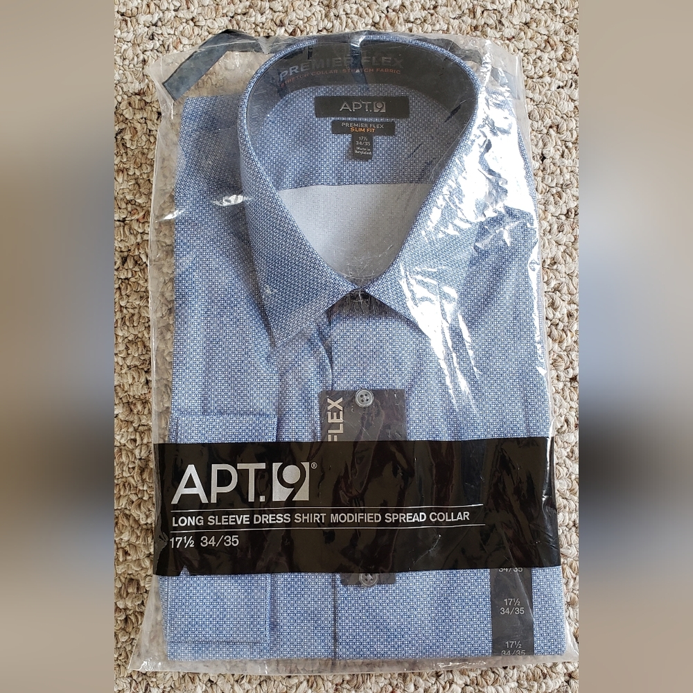 Apt. 9 Slim Fit Premier Flex Button-Down Dress Shirt Men Atom Print 17.5-34/35